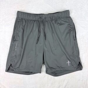 Three Nails Mens Athletic Training Shorts Charcoal Grey Lined Size Large Gym